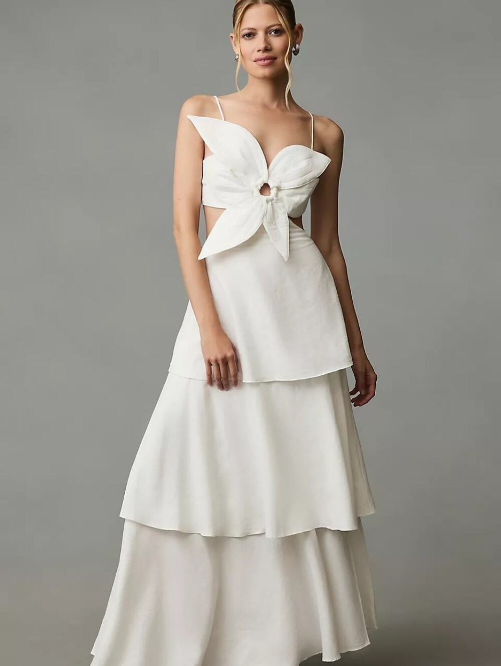 Farm Rio 3d Linen Flower Dress White Maxi Dress